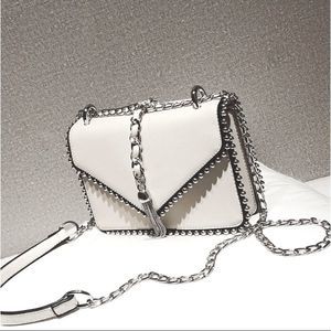 Chain & Tassel Beaded Edge Crossbody (White)